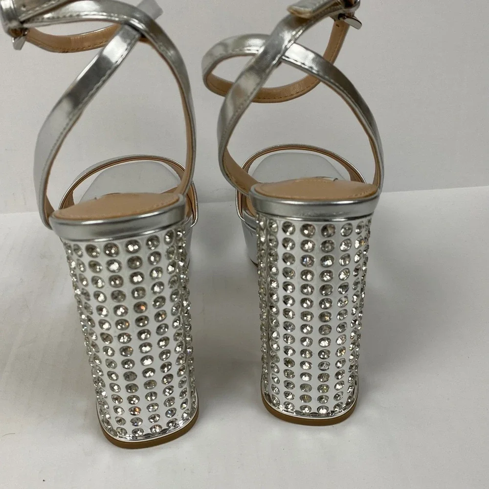 New Steve Madden Size 10 Lasher Silver Rhinestone‎ Platform Heels - Flaw*